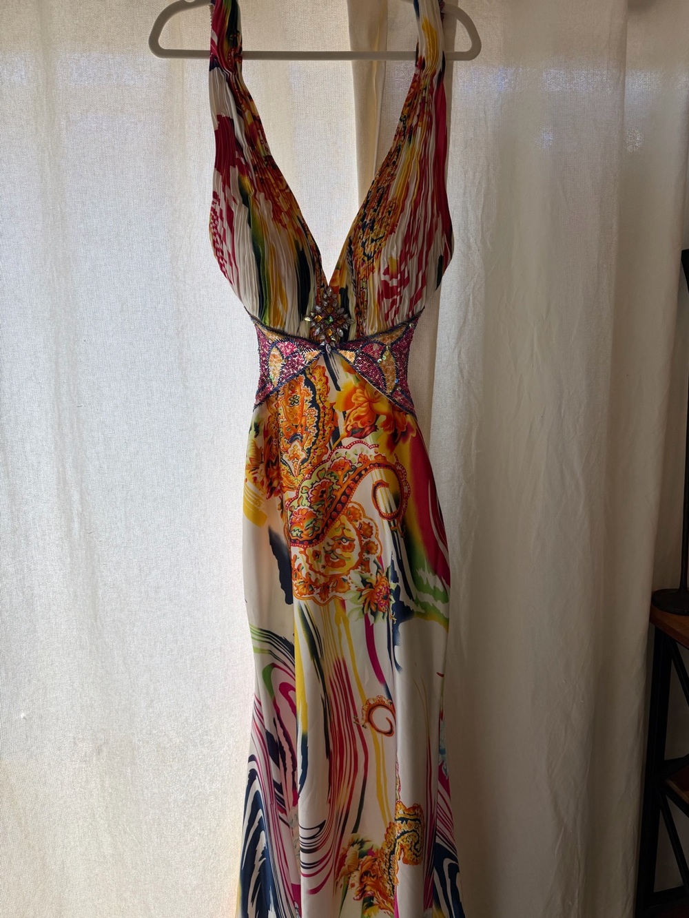 Jasz Couture Multicolor Halter Maxi Dress Embellished Hawaii Prom Womens 8 M/L - Picture 2 of 9